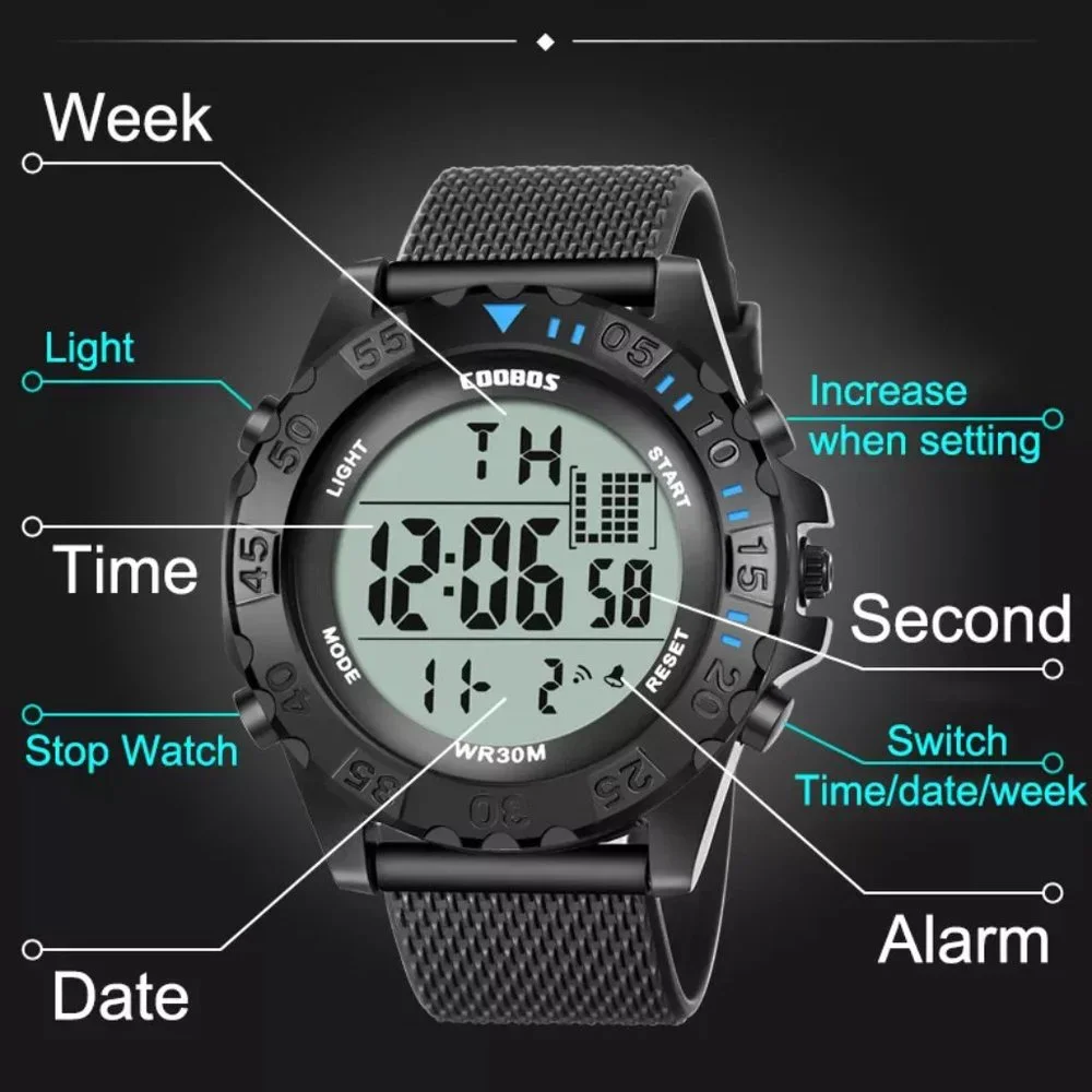 Men's Sports Digital Watch, Water Resist, Calendar, Alarm, Stopwatch Back Light
